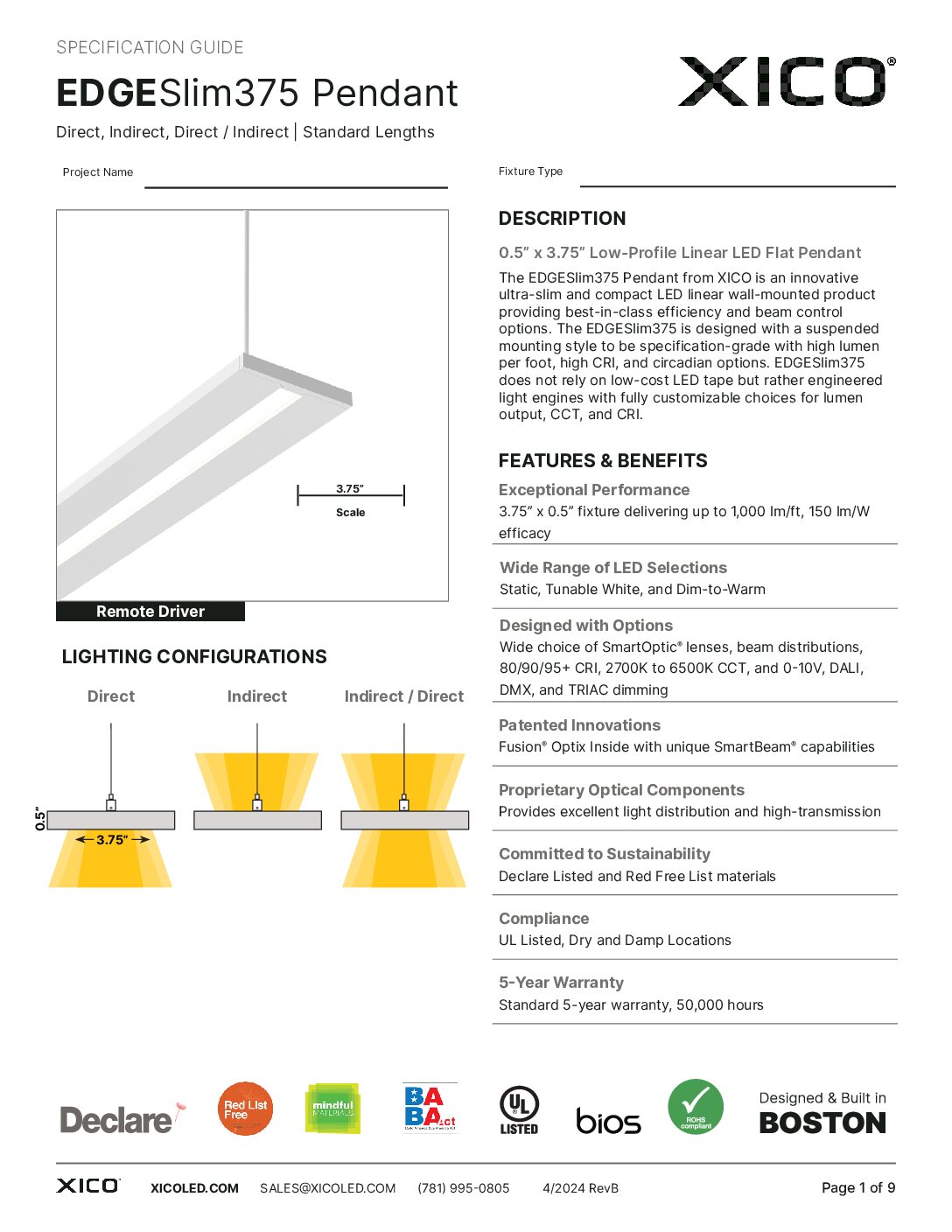 MICROFlat375 Pendant Spec Guide