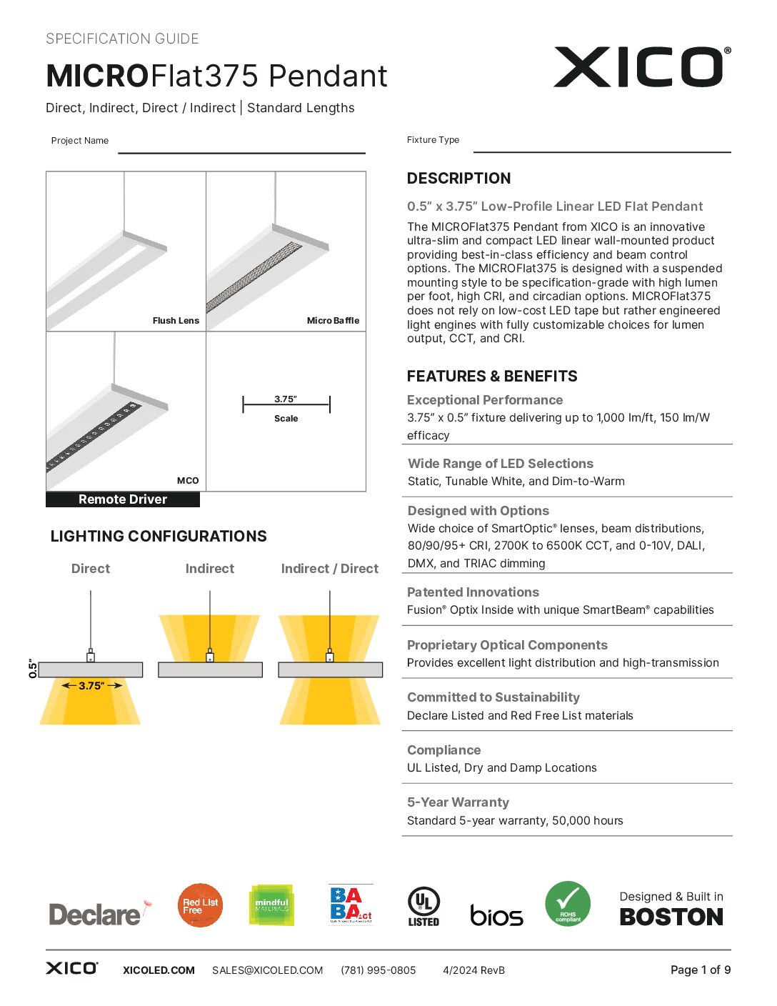 MICROFlat375 Pendant Spec Guide