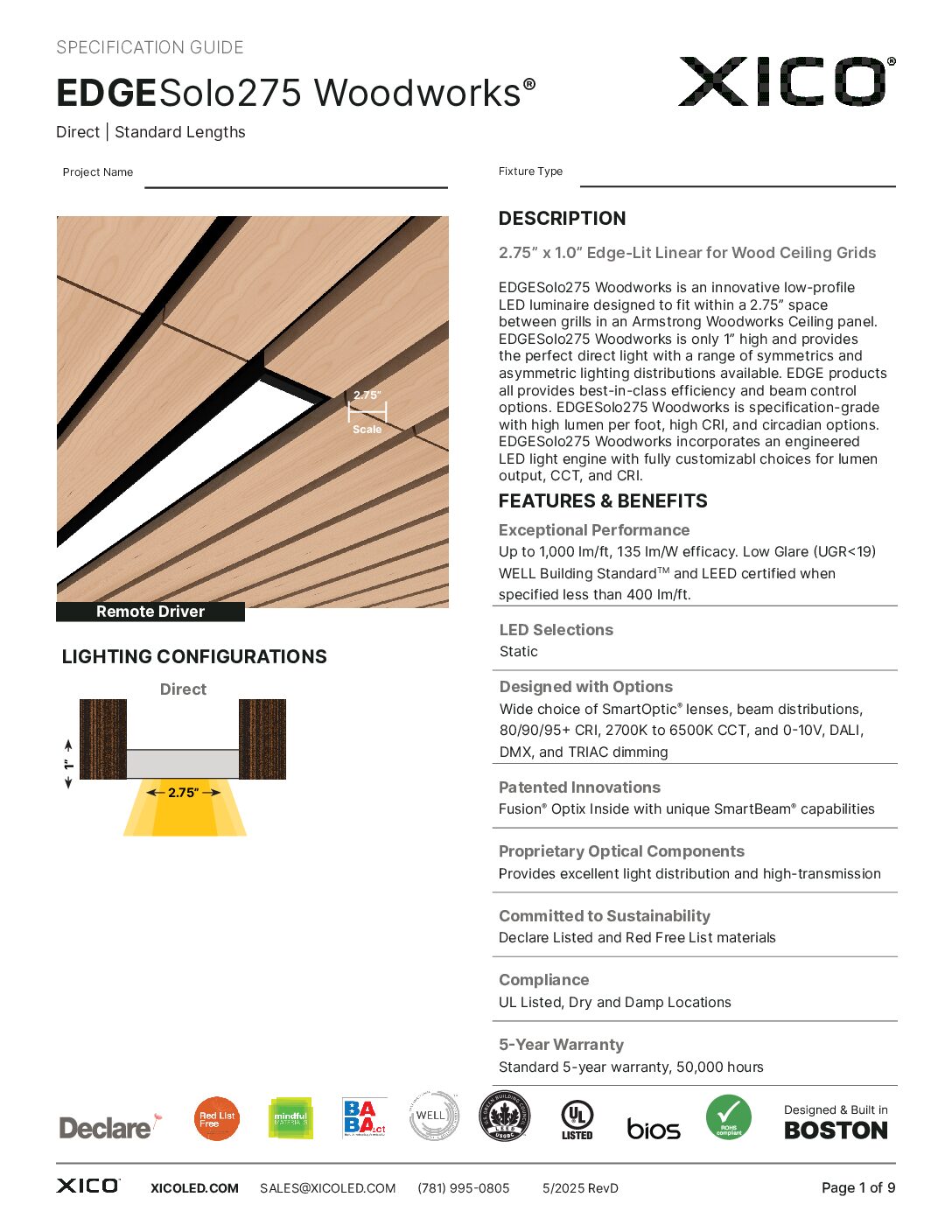 EDGESolo275 Woodworks Spec Guide