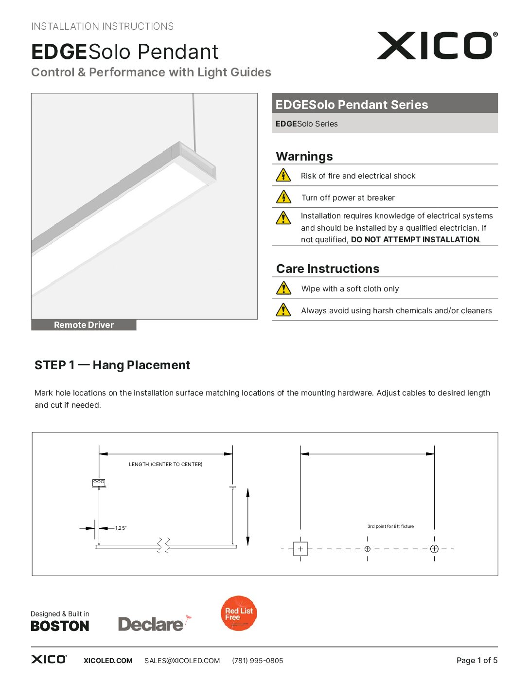 EDGESolo Pendant Installation Instructions