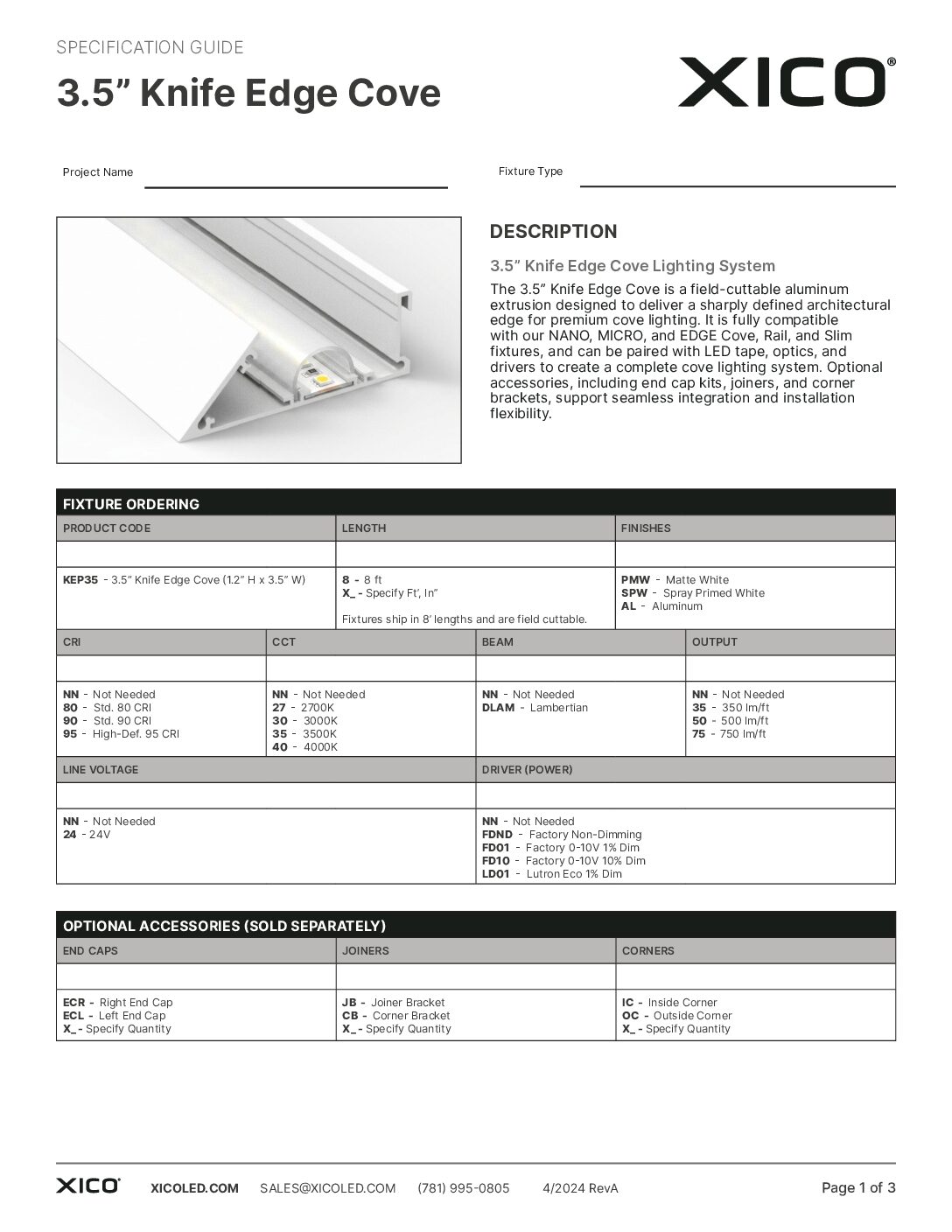 3.5" Knife Edge Cove Specification Guide