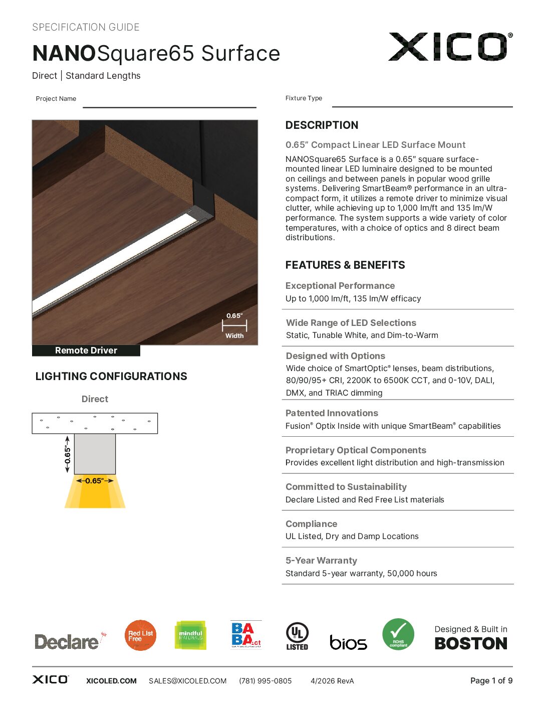 NANOSquare65 Surface Specification Guide